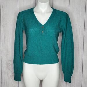 Vintage 70s Green V-Neck Sweater by You Babes, size Medium